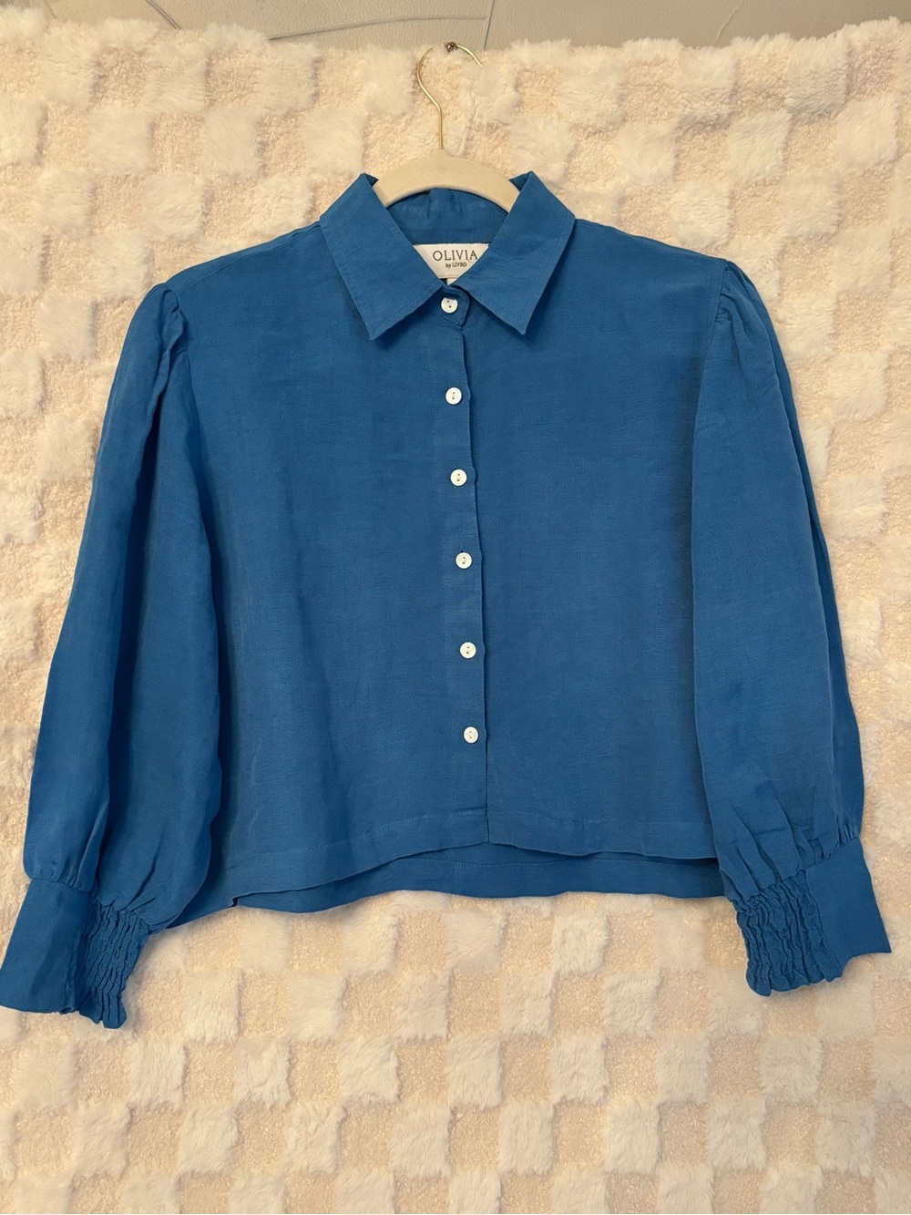 Olivia by Livro Cobalt Blue Linen Blend Balloon Sleeve Top M